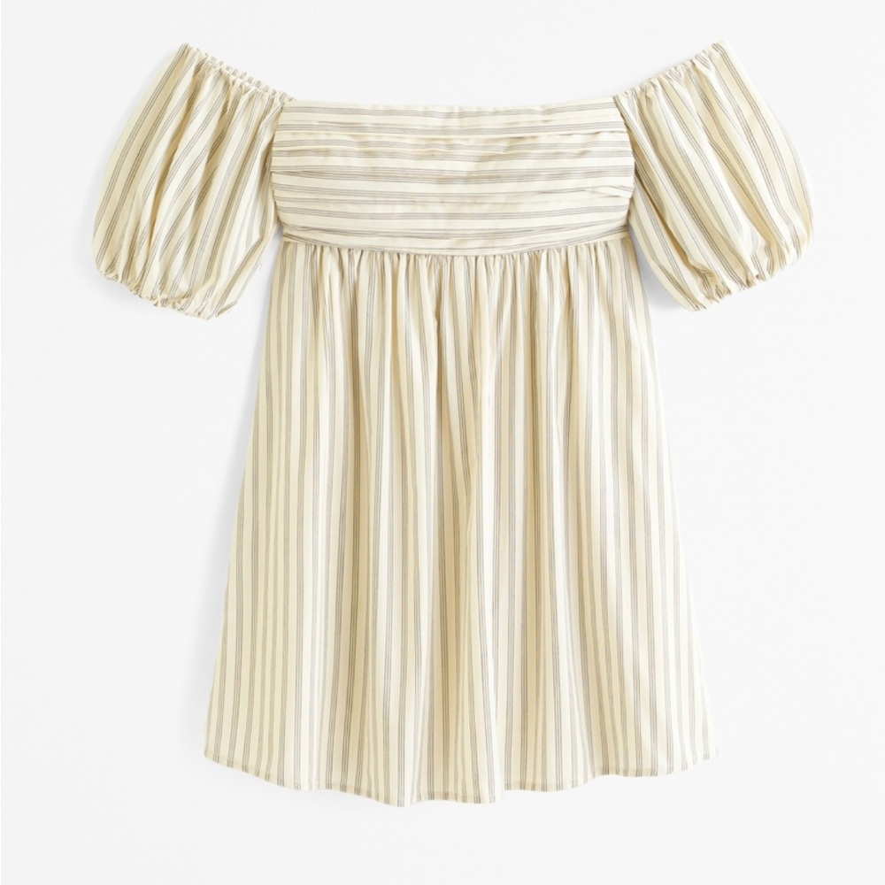 Abercrombie & Fitch Striped Off-Shoulder Mini Dress - Cream and Tan